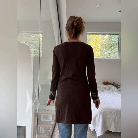 Vintage Brown Floral Embroidered Long line Cardigan xs - Picture 6 of 12